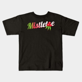 Green Red White Mistletoe Logo For Christmas Kids T-Shirt